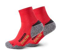 Piarini Lot de 2 paires de chaussettes de randonnée longues - Chaussettes fonctionnelles avec semelle rembourrée - Technologie Coolmax, rouge, 47-50