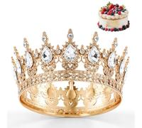Piashow Couronne de princesse en cristal - Pour femme et fille - Avec 4 décorations de gâteau Happy Birthday - Diadème pour décoration de gâteau et fête d'anniversaire (doré et blanc)