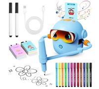 Piashow Robot de coloriage pour enfants de 3 à 8 ans - Interactif vocal - Avec 100 cartes à colorier - Musique et 12 crayons de couleur - Jouet éducatif - Cadeau pour garçons et filles - Bleu