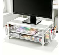 Piashow Support Écran de Bureau avec Tiroir et Double Porte-Stylos, Rehausseur Ergonomique pour Moniteur et Ordinateur Portable, Support d’Écran avec Rangement pour Accessoires de Bureau
