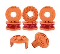 Piashow WORX WA0004.1 Bobine de fil de rechange longue durée pour tondeuse à gazon Worx 20 V Ø 1,65 mm, longueur 3 m (6 bobines + 2 capuchons)