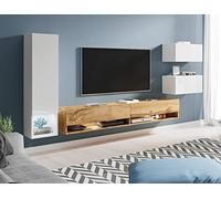 PIASKI Amadeo Ensemble de meubles de salon avec éclairage LED en option (Wotan/blanc brillant)