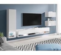 PIASKI Amedeo, ensemble de meubles de salon, éclairage LED en option, ensemble de meubles de séjour, plusieurs couleurs, étagères (blanc brillant, avec éclairage LED)