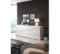 PIASKI Commode 150 cm Paris, commode avec tiroirs, commode de salon, Meuble auxiliaire de salon, Meubles de salon modernes (Blanc/Blanc brillant)