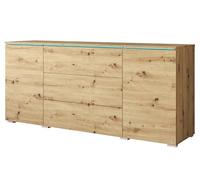 PIASKI Commode 150 cm Vera, commode à tiroirs avec éclairage LED en option, commode de salon, meubles de salon modernes (éclairage LED, chêne artisan)