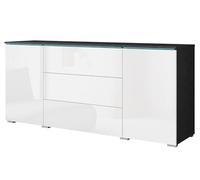 PIASKI Commode Vera de 150 cm, commode avec tiroirs, éclairage LED optionnel, commode de salon, Meubles de salon modernes, (éclairage LED, Matera/Blanc brillant)