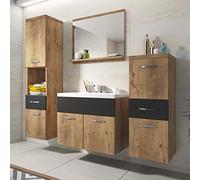 PIASKI Ensemble de meubles de salle de bain Alba - Ensemble de meubles de salle de bain inclus, meubles de salle de bain suspendus - Couleurs différentes (marron/noir mat) ALBA1