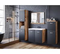 PIASKI Ensemble de meubles de salle de bain Roma, Ensemble de meubles de salle de bain avec lavabo inclus, meubles de salle de bain suspendus, meubles modernes (Wotan/noir mat) MALO001 Taille Unique