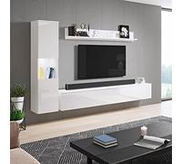 PIASKI Ensemble de Meubles de Salon Paris, Éclairage LED Optionnel, Ensemble de Meubles de Salon, Meubles de Salon Modernes (Blanc/Blanc Brillant)