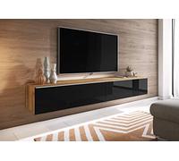 PIASKI Meuble TV Lowboard D 140/180 cm Meuble TV Flottant Couleur Wotan Noir Éclairage LED Optionnel Sans éclairage LED 180 cm