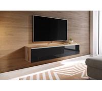 PIASKI Meuble TV Lowboard D 140/180 cm Meuble TV Flottant Couleur Wotan Noir Éclairage LED Optionnel avec éclairage LED 140 cm