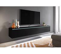 PIASKI Meuble TV Lowboard D 180 cm, meuble TV, meuble TV flottant, couleur noir mat, éclairage LED en option (sans éclairage LED)