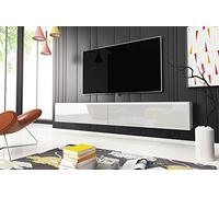 PIASKI Meuble TV LOWBOARD D 180 cm, support TV, meuble TV suspendu, blanc, béton (sans éclairage LED)