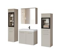 PIASKI Udine Ensemble de meubles de salle de bain avec lavabo inclus, armoire haute et vitrée, miroir et siphon