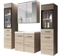 PIASKI Udine Ensemble de meubles de salle de bain avec lavabo inclus, armoire haute, miroir, armoire vitrée, siphon et meuble (San Remo)