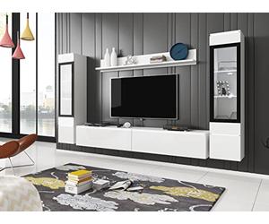 PIASKI Vera II Ensemble de Meubles de Salon avec éclairage LED en Option Blanc Brillant sans éclairage LED