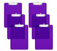 Piasoenc Lot de 6 planchettes à pinces en plastique translucide avec profil bas, porte-bloc violet avec règle, porte-bloc de bureau, fournitures scolaires, format lettre 31,8 x 22,9 cm, violet