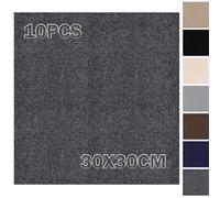 Piastrelle autocollantes pour tapis, 30 x 30 cm, lot de 10 pièces, 0,9 m², moquette, carreaux avec revêtement arrière, tapis à découper, pour bureau, appartement, commercial, gris foncé