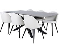 PiazzaGRBL ensemble table, table gris et 6 Velvet chaises Velours côtelé beige, noir.