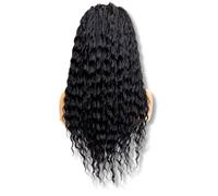 PIB Perruque tressée à dentelle complète - Perruque de cheveux bouclés avec vague profonde péruvienne - Tresses sans nœuds pour femme noire - Perruque de cheveux bouclés de style bohème (#1B noir