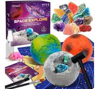 PIBEX Kit de creusement de pierres précieuses 3 en 1 pour système solaire, déterrez 15 roches et minéraux authentiques, planètes explorez l'expérience STEM, jouet cadeau pour garçon et fille, kit
