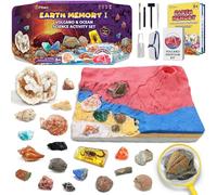 PIBEX Kit de fouille fossiles & gemmes - 20+ spécimens Authentiques: Roches & minéraux, géode, Coquillages - éruption volcanique - Jouet STEM Sciences de la Terre & biologie Marine - 6-12 Ans