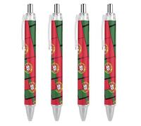 PIC 1 Lot de 4 stylos à bille rétractables avec drapeau du Portugal ou bannière Noir 0,5 mm
