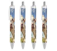 PIC 2 Lot de 4 stylos à bille à encre bleue avec motif vache pour bureau, école
