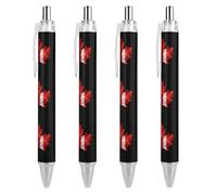 PIC 3 Lot de 4 stylos à bille rétractables à pointe fine 0,5 mm Motif drapeau du Canada en érable