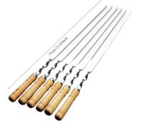 Pic A Brochette Brochettes de barbecue de 55 cm à long manche, bâtonnets à chiche-kebab, fourchette en bois, aiguilles en acier inoxydable for une utilisation en extérieur(6pcs wood 55CM)