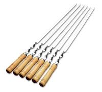 Pic A Brochette Brochettes plates à long manche en bois for barbecue, 55 cm, style shish kebab, en acier inoxydable, for une utilisation en extérieur.(A 6pcs-55CM)