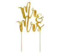 Pic à gâteau Mr et Mrs doré mariage 25,5 cm - Or