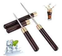 Pic à Glace en Acier Inoxydable, 2 Pièces Piolet Glace, avec Manche en Bois et Couvercle, pour Les Bars, Les Cuisines, Les Restaurants, Les Bars, Les Barmans à Domicile, Marron