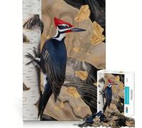 Pic à tête Rouge sur Un Bouleau Puzzle de 1000 pièces pour Adultes Jeu de réflexion et de détente Design Original Collection (38x52cm)