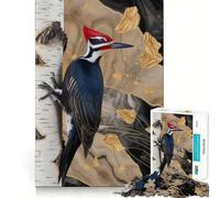 Pic à tête Rouge sur Un Bouleau Puzzle de 1000 pièces pour Adultes Renforce la mémoire Moments de détente Bords Nets Cadeau raffiné (38x26cm)