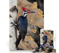 Pic à tête Rouge sur Un Bouleau Puzzle de 1000 pièces pour Adultes Renforce la mémoire Moments de détente Bords Nets Cadeau raffiné (38x26cm)