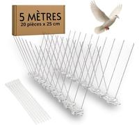 Pic Anti Pigeon, 5 m avec 20 Modules INOX & Plastique, avec 40 Attaches | Protection Anti Oiseaux Extérieur, Pour Balcon, Climatiseur, Toit, Discret et Efficace