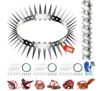 Pic Anti-Pigeon Extérieur Professionnel - Barrière Anti-Grimpeur Acier Inoxydable 3m - Répulsif Oiseaux, Ratons Laveurs, Chats pour Arbres, Tuyaux & Toitures (Kit Complet Gants)