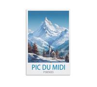 Pic Du Midi Poster de voyage vintage Pyrénées 60 x 90 cm Impression sur toile Décoration murale moderne pour chambre à coucher
