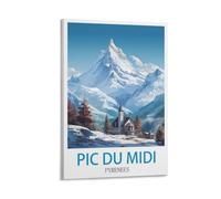 Pic Du Midi Poster de voyage vintage Pyrénées sur toile Décoration murale moderne pour chambre à coucher 20 x 30 cm