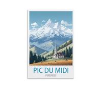Pic Du Midi Poster vintage sur toile représentant les Pyrénées 30 x 45 cm Décoration murale moderne pour chambre à coucher