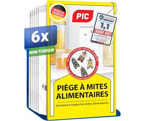PIC Pièges à Mites Alimentaires - 6 Pièges Anti Mites Alimentaires avec Phéromones - Piege a Mite Alimentaire pour Cuisine, Placard et Garde-Manger - Détection d’Infestation - Protection 8 Semaines