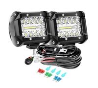 PICAA 2 Pièces 10cm 4 Pouces 60W Phare de Travail LED avec 12V Faisceau de Câblage Kit, Trois Rangées Barre de LED, Feux de Travail pour Offroad 4x4 Voiture Camion Tracteur Moto
