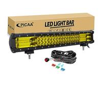PICAA 20 Pouces 288W Barre de LED 4x4 avec 12v Faisceau de Câblage Kit, 3000K Jaune Rampe Led 4x4, Barre Lumineuse Led pour offroad Voiture Camion SUV ATV Tracteur