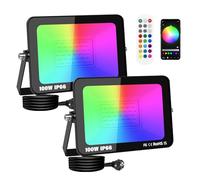 PICAA 2x 100W Projecteur LED RGB Exterieur APP Télécommande, 10000LM Couleur RGBW Lumière de Projecteur, 16 Million Couleurs, Minuteur, Spot Led pour Jardins, Patios, Fête