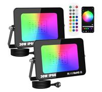 PICAA 2x 30W Projecteur LED RGB Exterieur APP Télécommande, 3000LM Couleur RGBW Lumière de Projecteur, 16 Million Couleurs, Minuteur, Spot Led pour Jardins, Patios, Fête