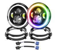 PICAA 2x Phare de Travail Led 7 Pouces 50W Avec Anneau de Montage, Croisement DRL RGB Blanc Hi Lo Beam, 4 Modes Eclairages, Rond Feux LED Moto Offroad pour Wrangler JK TJ LJ CJ Hummber