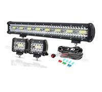 PICAA 59cm 23 Pouces 480W Barre Lumineuse LED 4x4+2X 4 60W Phare de Travail LED+Câblage Kit, Trois Rangées Blanc Lampe pour Voiture Camion Offroad SUV Tracteur ATV 12V 24V