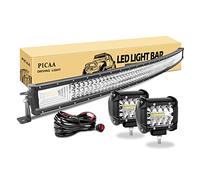 PICAA Barre lumineuse de travail à DEL 7D incurvée à trois rangées de 132,1 cm 675 W avec 2 ampoules LED de 10,2 cm 60 W pour voiture, camion, conduite tout-terrain, SUV UTE 4WD 12 V