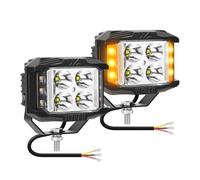PICAA Phare de Travail Led Stroboscopique, 2pcs 4 pouces 60W Ambre Blanc | Feux de Travail LED 12V 24V, Impermeable, pour Voiture Offroad Camion 4x4 Tracteur Bateau Moto